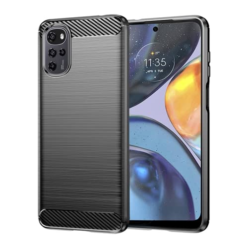 Image of NPRC Hybrid Ultra Slim Protective Case TPU Non-Slip Carbon Fiber Texture Shockproof Case Cover for Moto E32 - Black