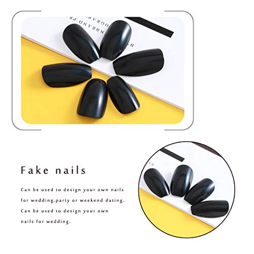 Jeweky Square Fake Nails Medium Glossy Press on Nails Full Cover Artificial False Nail for Women and Girls (24PCs) (Black)