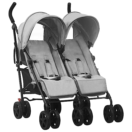 Genérico Carrito para Gemelos de Acero Gris Claro Bebés y niños pequeños,Transporte de bebés,Cochecitos de bebé Gris 14,4kg