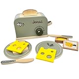 Kinderküche Toaster inkl. Zubehör Olive - personalisierbar I Handmade Holzspielzeug ab 3 Jahren I Label-Label Küchenzubehör I Geburtstagsgeschenk für Kinder I Spielzeug mit Name