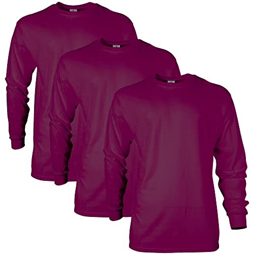 Gildan Men's Ultra Cotton Long Sleeve T-Shirt, Style G2400, Multipack, Maroon (3-Pack), Large