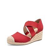 DREAM PAIRS Womens Close Toe Espadrilles Platform Slip on Elastic Criss Cross Straps Dressy Wedges Sandals,Size 9,Red,SDPW226W