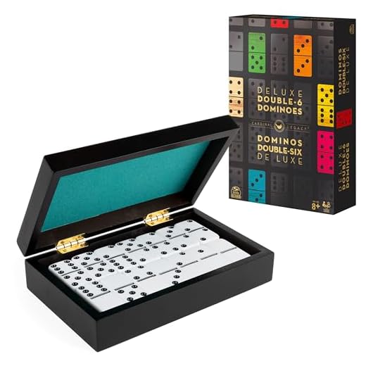 Legacy Deluxe Double-6 Dominoes, Classic Original Board Game Set of 28 Dominoes in Luxury Lined Wood Case, for Kids and Adults Aged 8 and up