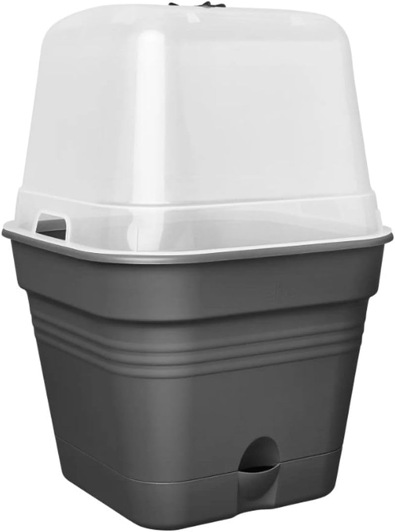 Elho Green Basics Kweekpot Vierkant Allin1 30 – Bloempot voor Kweken En Oogsten – Ø 29.6 x H 24.9 cm – Living Black