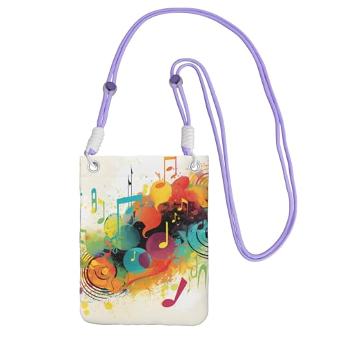Pochette pour téléphone portable femme en bandoulière noire et violette à motif musique abstraite