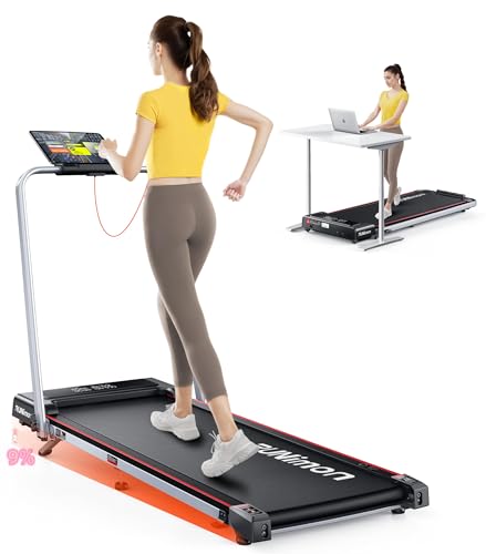 RUNIMON Tapis de Course, 6 en 1 Tapis de Marche Pliable Inclinable, Pente 9%, 12 km/h, 2.5HP, Tapis Roulant avec 2 Écrans LED, APP Intelligente, Deux Modes de Contrôle