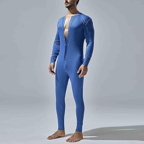 Men's Long Sleeve Pajamas Striped Ultra Soft Thermal Union Suit One Piece Slim Fit Button Down Jumpsuit Sleepwear2