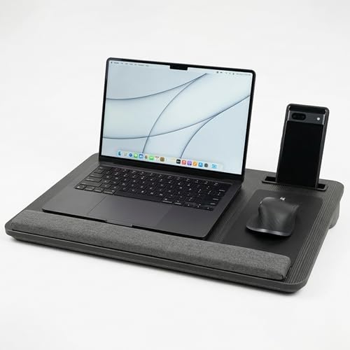 Image of Artikel Lap Desk Pillow for Laptop - Fits Up to 17 inch Laptop Portable Bed Desk Tray Built-in Mouse pad& Wrist Support-Wooden Lapdesk for Work from Home & Study with Cushion (Black)