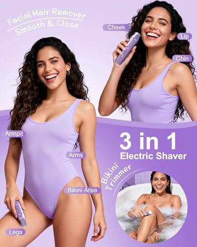 Image of Bikini Trimmer for Women, Electric Razor for Pubic Hair, Women's Foil Shaver,Rechargeable Shaver Removal with Snap-in Ceramic Blades,IP7X Washable Head,Wet and Dry Use,Purple