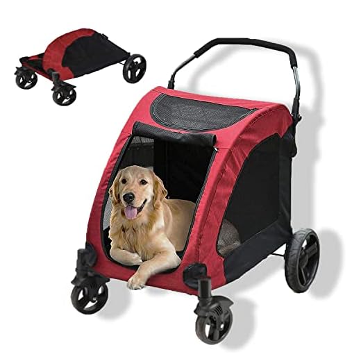 ybaymy Cochecito para perros de tamaño mediano y grande, plegable, para mascotas y perros, con 4 ruedas, capacidad de carga de hasta 50 kg (rojo)