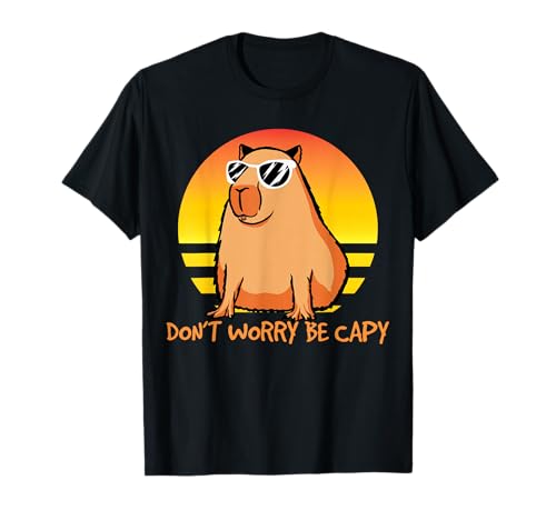 Don't Worry Be Capy Retro Sunset Capybara Cita Be Capy Camiseta