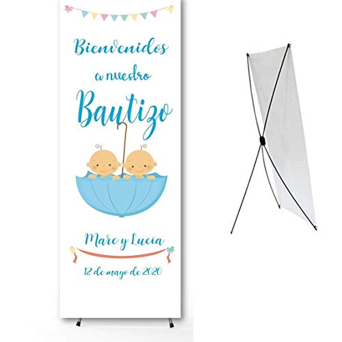 Cartel Bautizo Niños Gemelos. Pancarta Personalizada Grande. Poster Personalizado. Recuerdo de Nacimiento. Baustismo. Regalo con nombre. Canastilla de Bebé. Modelo Gemelos Mellizos