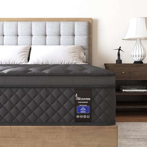 VISCOUNTESS Queen Mattress, 10 Inch Hybrid Mattress Euro Top Medium Firm for Back & Lumbar Support, 100 Night Trial, Individual Pocket Spring Mattresses for Motion Isolation & Pressure Relief