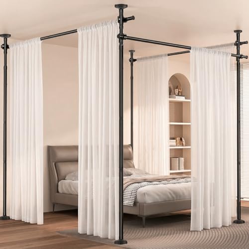 Image of Room Divider Curtain Rod for Wide Space Room Separation,4-10ft(H) 28-209inch(W) Wall Divider for Room Separation, Heavy Duty Room Partition Separator, Adjustable Folding Privacy Screens,Black
