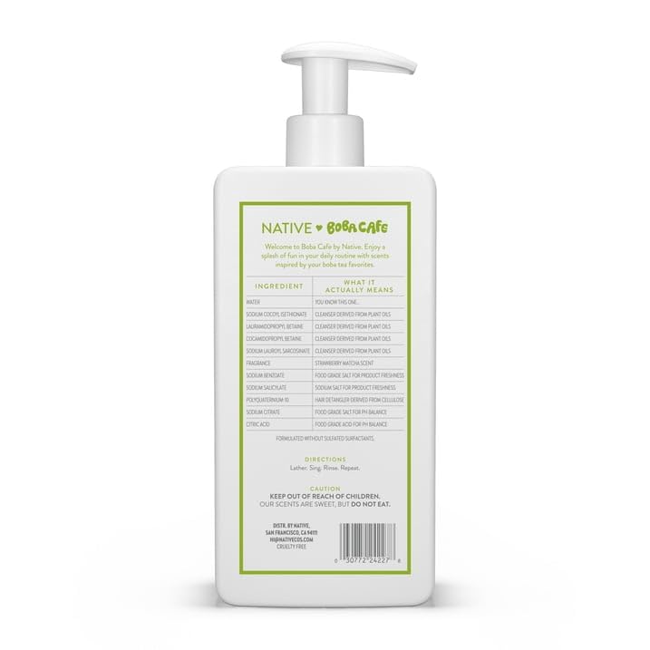 Native Strengthening Shampoo, Limited Edition Strawberry Matcha, Sulfate Free Shampoo for Women and Men, Boba Café, 16.5 fl oz with Travolle Dispenser Pump