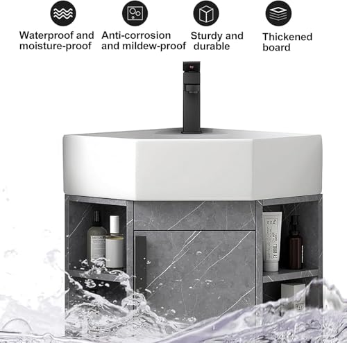 Lavabo de Montaje en Pared de Ahorro de Espacio con Almacenamiento, Lavabo de Porcelana para baños pequeños, fácil instalación de Accesorios Modernos con Estante