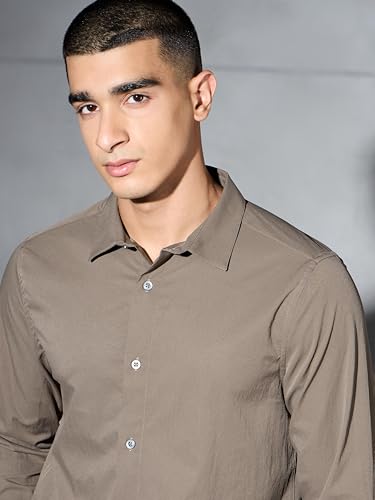 Image of TECHNOSPORT Men's Polyester Slim Fit Solid Casual Shirt with Ts Lytra