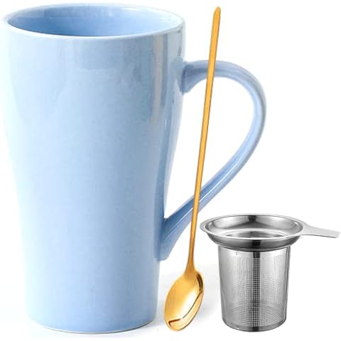 Arawat Groß Tasse 500 ml Teetasse mit Sieb XXL Kaffeetasse Keramik Teetasse Original mit Löffel & Untersetzer 500 ml Kaffeebecher Cute Geburtstagsgeschenk Tee Kaffee Tasse Geschenk Cover