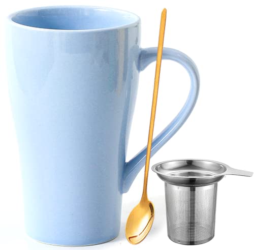 Taza de cerámica azul claro 500ml con colador y tapa miniatura 1