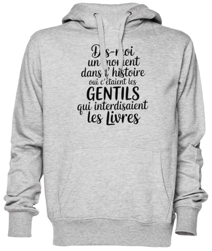Sweat à capuche gris unisexe avec message historique imprimé pour homme et femme look casual