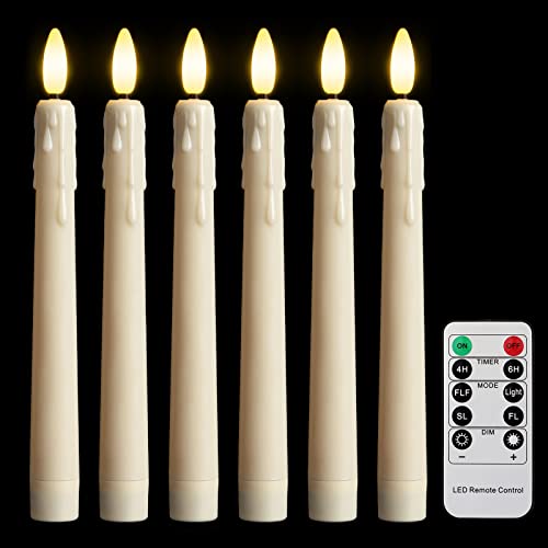 FREEPOWER 6er LED Stabkerzen mit Fernbedienung Timer Flackern, Tropfwachs-Design, Flammenlose Tafelkerzen Batteriebetrieben Warmweiß Dimmbar, Deko für Familie Festival Weihnachten(2 x 21cm) Cover