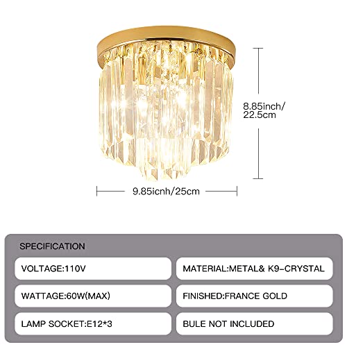 Gopmmy Modern Ceiling Light Crystal Chandelie,2-Tier French Gold Flush Mount Pendant Lighting Fixture For Kitchen Island Light Living Room Bedroom (3-Lights) #TOP4