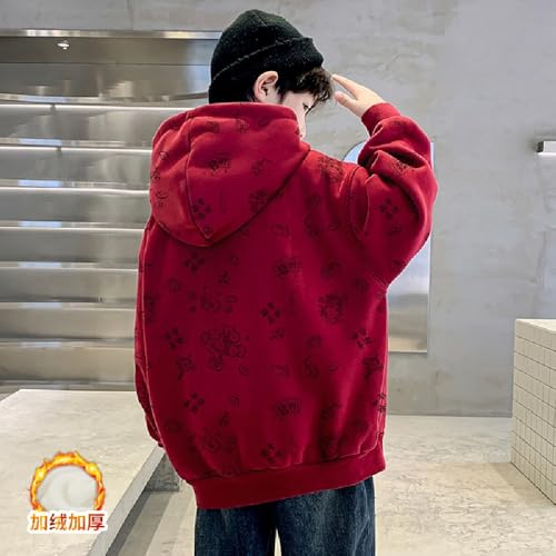 Chinese New Year Boys' red festive auspicious sweater hooded sweatshirt padded top3