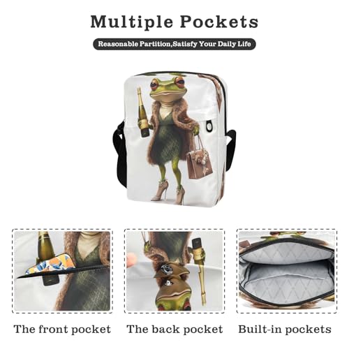 Crossbody Bag Funny Frog Wearing High Heels Messenger Bag for Women Men Purse Shoulder Bag Satchel Bag with Adjustable Strap 214B89322