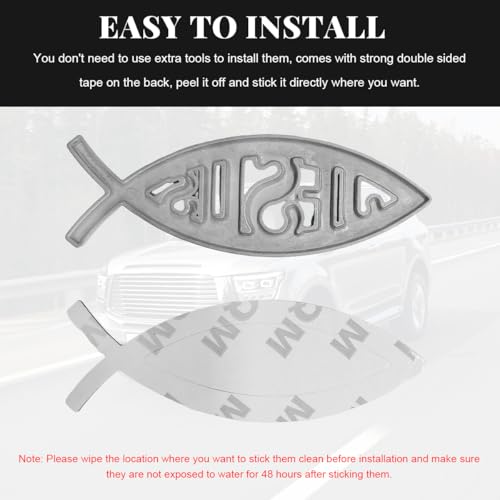 Image of DXNQ 2PCS Jesus Fish Decal Sticker, 3D Car Decal Jesus Christian Fish Symbol Chrome Emblem, Faith Fish Stickers Religious Metal Badge Auto Decor for Truck Motorcycle Fridge (Silver)
