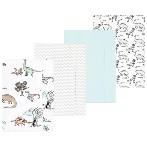 Luvable Friends Hudson Baby Flannel Burp Cloths 4pk, Gray Dinosaur Journey