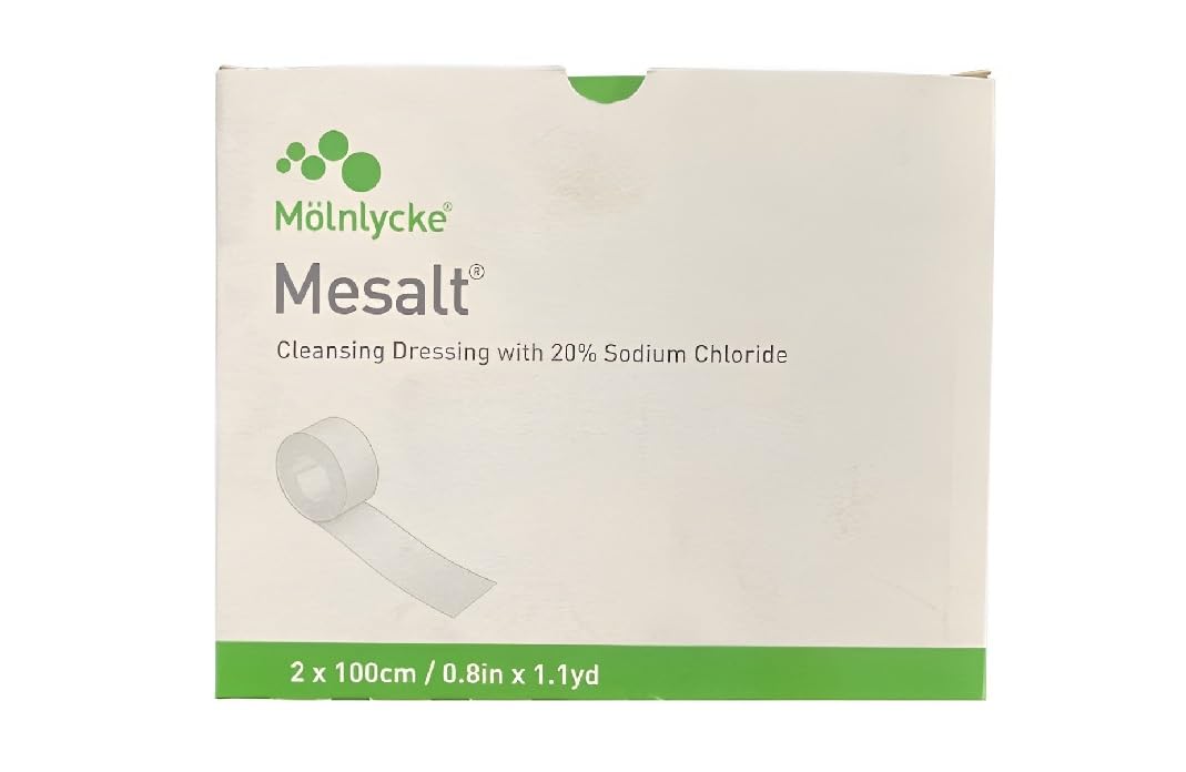 MesaltMölnlycke Sodium Chloride Impregnated Cleansing Gauze Ribbon 2x100cm (0.8inx1.1yd) - Absorbs Exudates, Heavily Discharging Wounds, Deep Cavity Wounds, 10’s Pack, REF285280