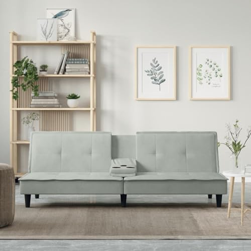 Rantry Sofá Cama con portavasos Terciopelo Gris Claro, Estructura de Sofá Cama para Pijamas Auxiliar de Invitados Habitación Mobiliario Mueble Duradero Individual Tipo 1 Sofás