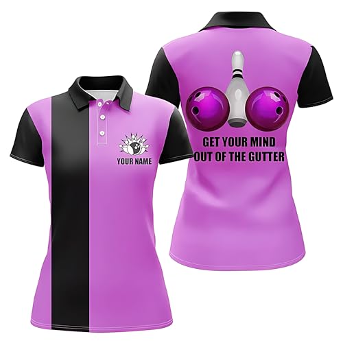 Personalized Bowling Team Jerseys for Women - Get Your Mind Out of The Gutter - Pink Polo Shirt Q55204