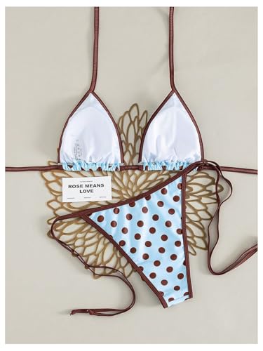 Image of WDIRARA Women's Polka Dots 2 Piece Swimsuit Halter Triangle String Bikini Set Tie Side Bathing Suit