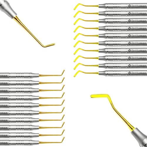 Instumax SP_04 Set Of 10 Dental Composite Filling Instruments Spatula & Plugger Titanium Golden Tips Restorative Teeth Resin Restore Shape Removing Tools Set thumb #1