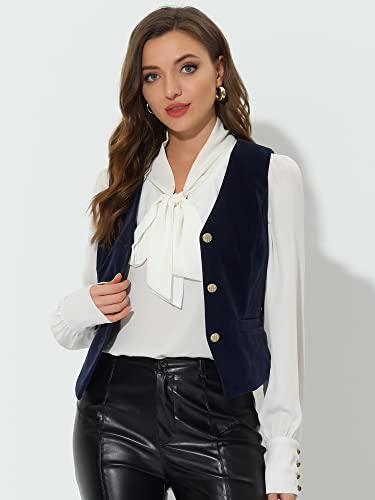 Allegra K Women's Waistcoat Steampunk Velvet Christmas Sleeveless Button Down V-Neck Suit Vests3