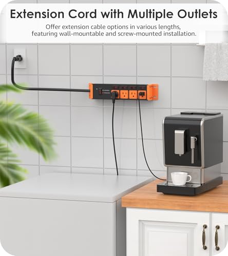 Image of CCCEI Heavy Duty Surge Protector, 20A Individual Switches, Orange, 6FT, 1 | 12 Gauge Grounded Extension Cord with Multiple Outlets, Wall Mount Power Strip for Garage, Plug Extender.