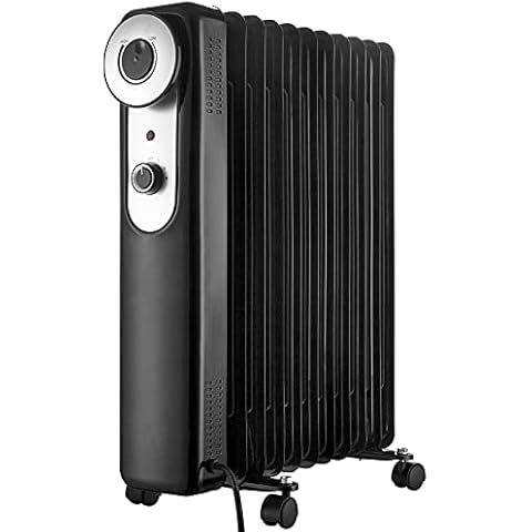 TOROTON Oil Filled Radiator 11 Fins 2500W, Portable Electric Heater with 3 Heat Settings, Adjustable Thermostat and Thermal Safety Cut-Off, Black Cover