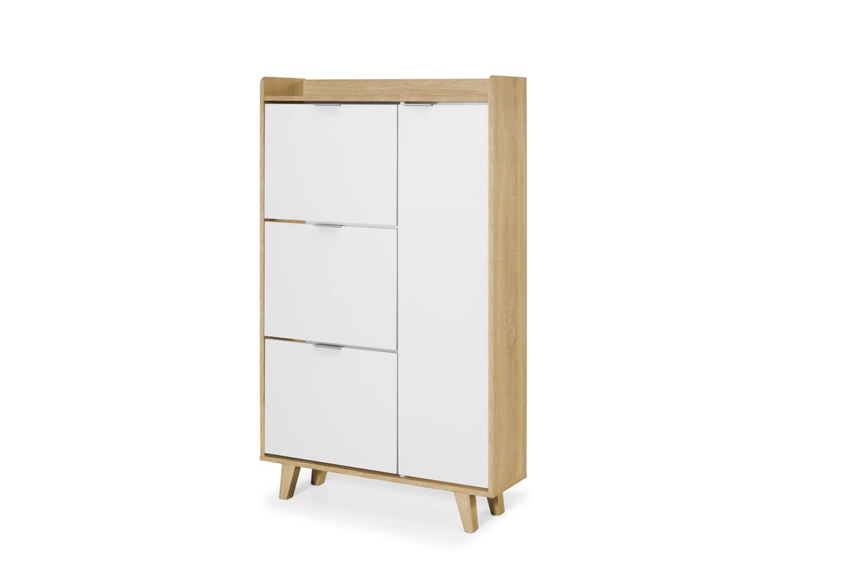 TOPKIT | Mueble Zapatero 3 Puertas abatibles + 1 Puerta Lateral 2180| Armario Zapatero Recibidor | Roble Blanco