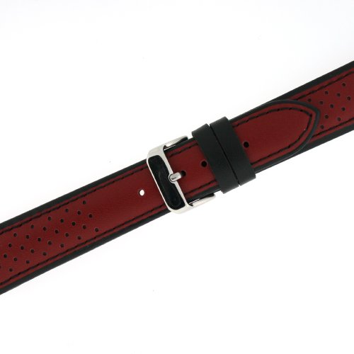 Tech Swiss Watch Band Sport Design Red Black Genuine Leather 20 millimeter