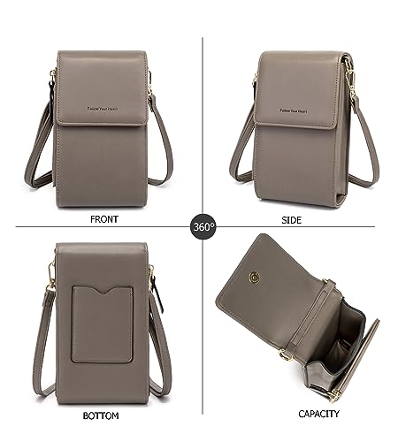 Image of myfriday Small Cell Phone Crossbody Bag, Multi-pocket & 6 Card Slots | 6 card slots, multi-pocket zipper layout and soft synthetic leather keep phone, lipstick, coins and keys ready outdoors