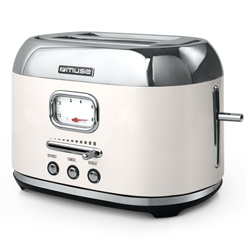 Muse Edelstahl-Toaster in beige und retro Design, analoge Anzeige, beleuchtete Tasten, 6 Bräunungsstufen, 2 Scheiben, MS-120 SC, Vintage Look in beige, mit Krümelschublade