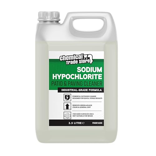 Chemical Trade Store - Sodium Hypochlorite Patio & Paving Cleaner 2.5L- Fast-Acting Rinse-Off Outdoor Cleaner for Stone Concrete & Slabs - Removes Mould Stains Black Spots & Dirt