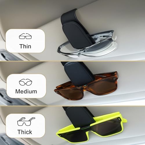 EldHus Sunglass Holder for Car Visor - 2 Pack Magnetic Car Glasses Holder Clip, Leather Eyeglass Holder for Car, Universal Vehicle Sunglasses Hanger Eyeglasses Mount, Black - 2