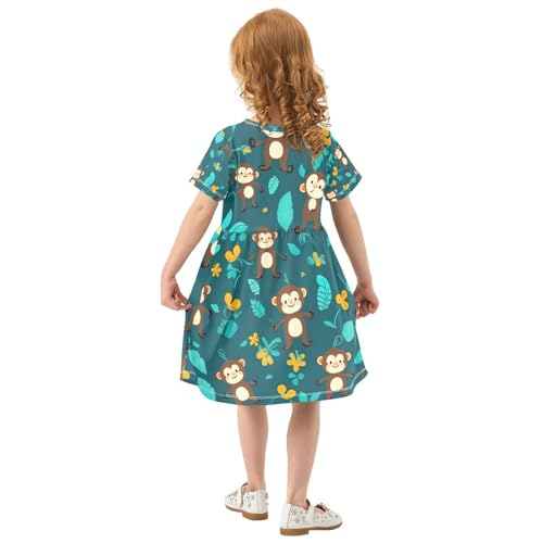 Toddler Girls Dress Short Sleeve Cute Monkey Print Kids Sundress Summer Playwear 2T-8T3