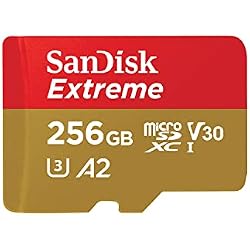 SanDisk 256GB Extreme microSDXC card +SD adapter, microSD card for smartphones, action cameras, drones, V30, up to 190 MB/s, SanDisk QuickFlow Technology, RescuePro Deluxe, UHS-I, 4k, V30, A2, C10, U3