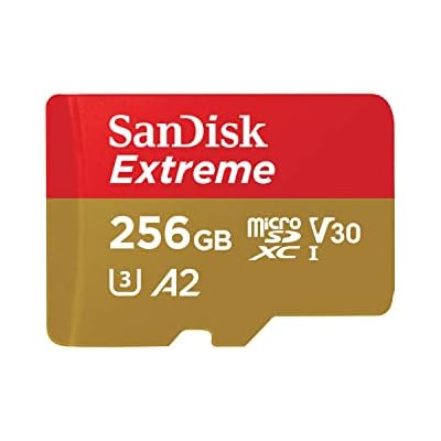 SanDisk 256GB Extreme microSDXC card +SD adapter, microSD card for smartphones, action cameras, drones, V30, up to 190 MB/s, SanDisk QuickFlow Technology, RescuePro Deluxe, UHS-I, 4k, V30, A2, C10, U3