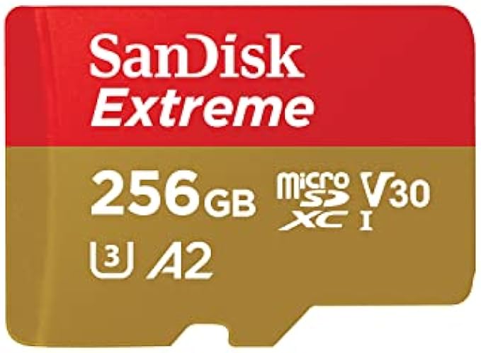 SanDisk 256GB Extreme microSDXC UHS-I Memory Card with Adapter - Up to 190MB/s, C10, U3, V30, 4K, 5K, A2, Micro SD Card - SDSQXAV-256G-GN6MA