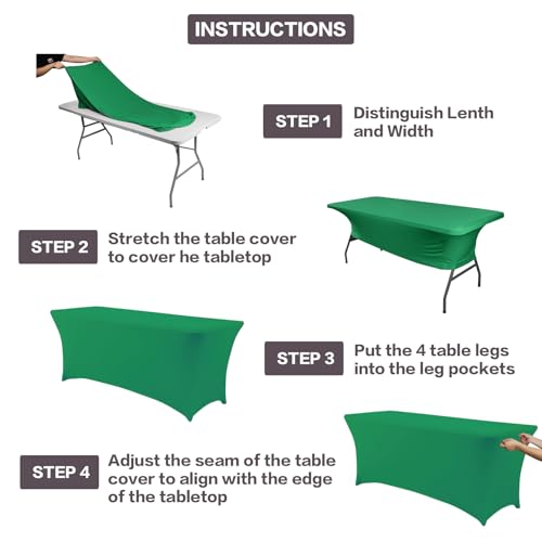 Image of IVAPUPU 2 Pack 4FT Table Cloth for Rectangular Fitted Events Stretch Emerald Green Table Covers Washable Cover Spandex Tablecloth Protector for Party, Wedding, Cocktail, Banquet, Festival