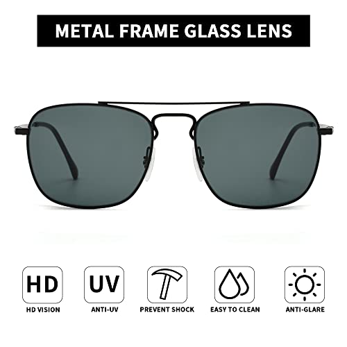 Image of JIM HALO Retro Square Aviator Sunglasses Premium Glass Lens Flat Metal Eyewear Men Women